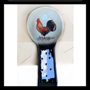 Rooster Spoon Rest Glazed Ceramic NEW